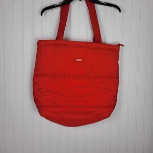 Pink Victoria Secret Red Puffer Tote Bag , Medium Size,  interior Side Pocket
